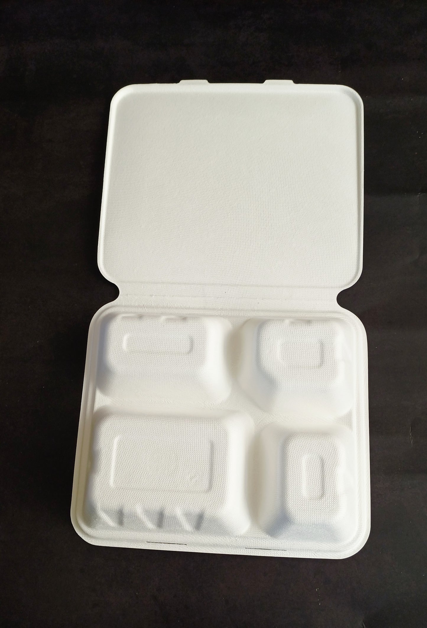 Sugarcane Bagasse 9" x 8" (23x20cm) Take Away Containers With 4 Compartments & Flat Lid (Pack of 50)