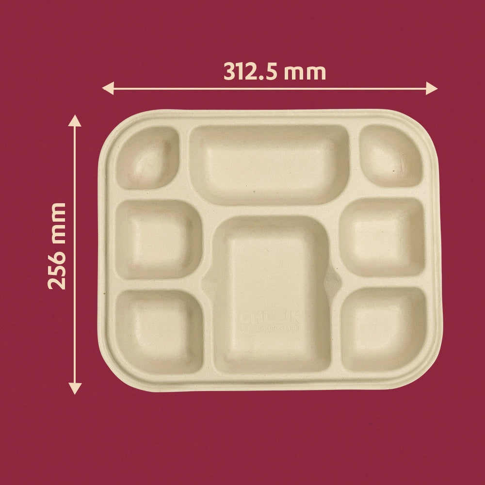 Sugarcane Bagesse 8 Compartment Square Plates (Pack of 125)