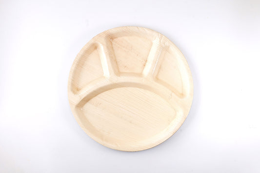 Areca Palm Leaf Disposable Round 4 Compartment Plates  12"/30 cm (pack of 25)
