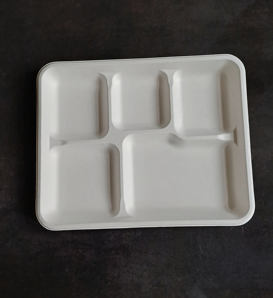 Sugarcane Bagasse 5 Compartment Square Plates (Pack of 50)